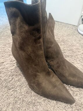 Zara Dark Brown Suede Pointed Toe Ankle Booties